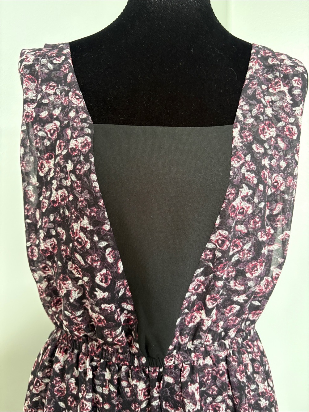 H&M Black Dress with Pink Floral Print Midi - Picture 3 of 5